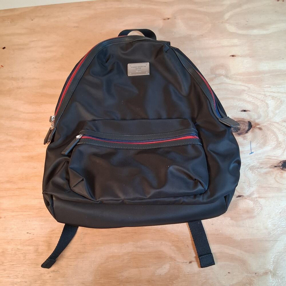 Tommy Hilfiger Backpack Bookbag School Bag Black Nylon Logo Zipper Pockets NWOT